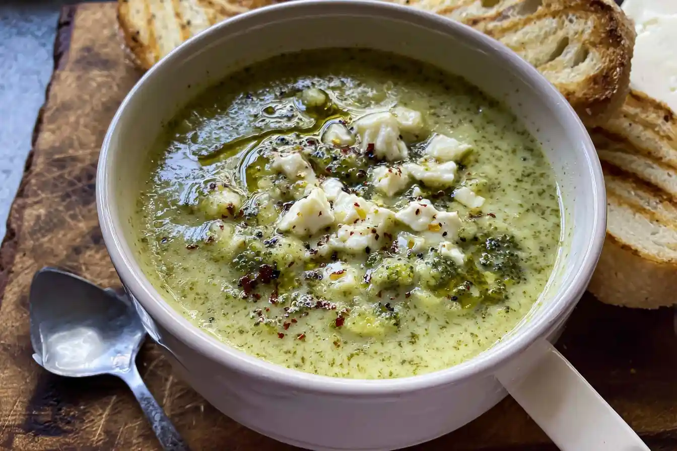 Creamy {{ $('Fetch Recipe Data').first().json["Main Keyword"] }} topped with feta and olive oil, served with toast.