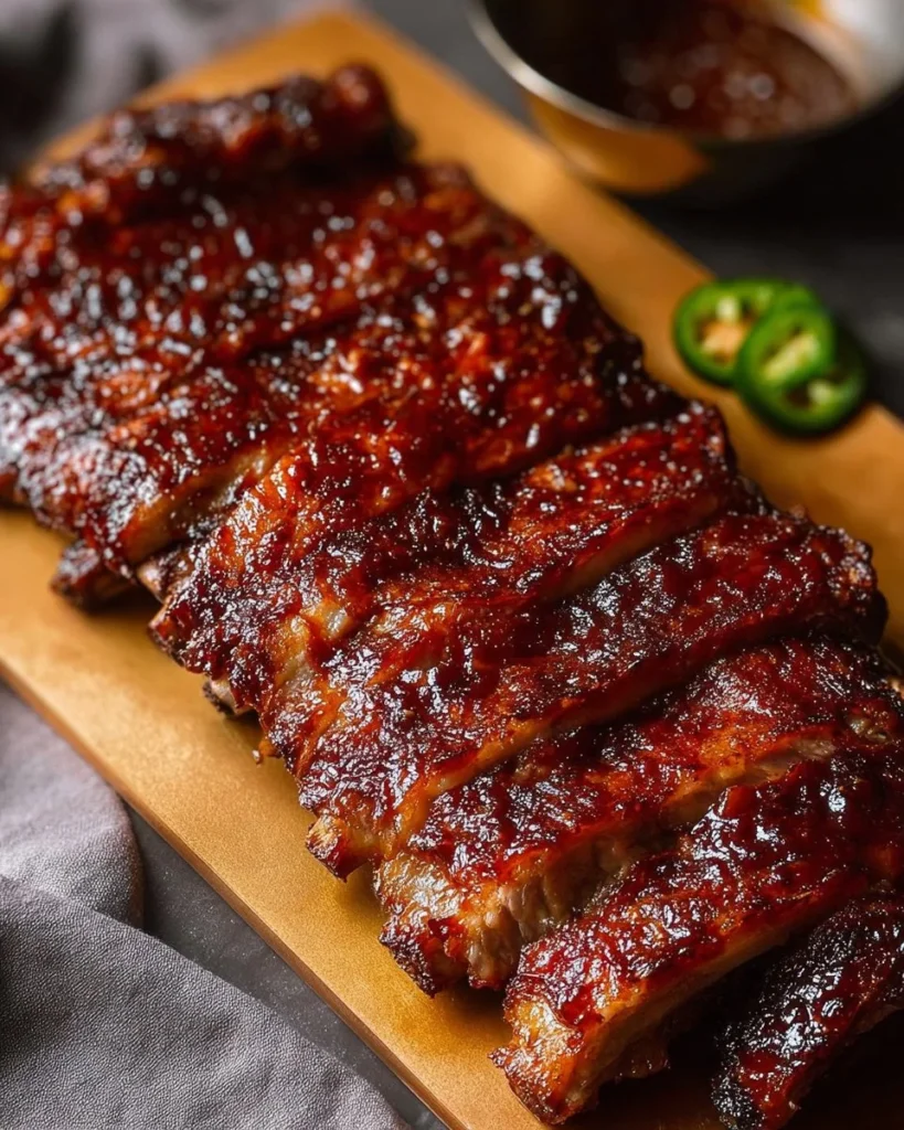 Delicious BBQ Pork Spare Ribs ready for grilling with spices and sauces.