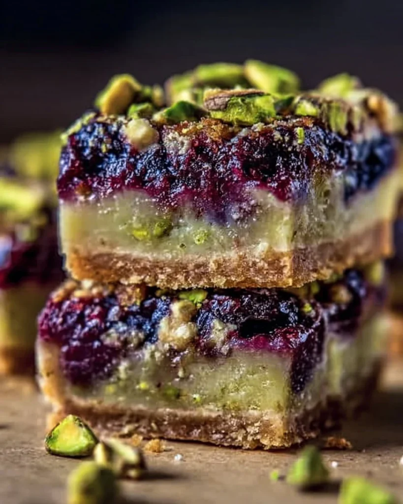 Delicious Blackberry Pistachio Dream Bars with vibrant colors and textures