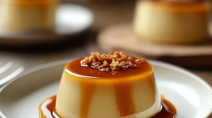 Delicious caramel custard dessert cups topped with caramel sauce