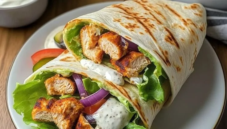 Delicious Chicken Ranch Wrap with grilled chicken, lettuce, and ranch dressing