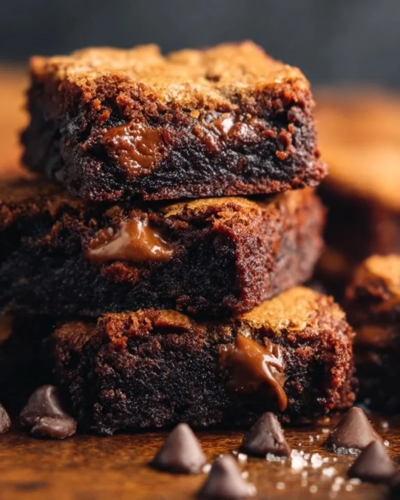 Delicious Chocolate Chip Cookie Brownies stacked on a plate.