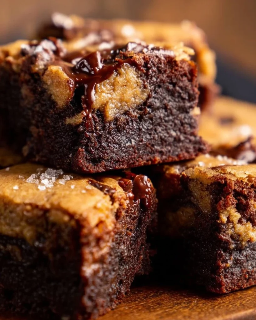 Delicious chocolate chip cookie brownies with a gooey texture and chocolate chips.