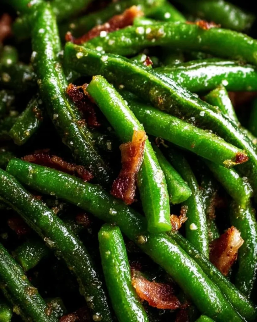 Plate of Crack Green Beans featuring fresh green beans and seasonings.