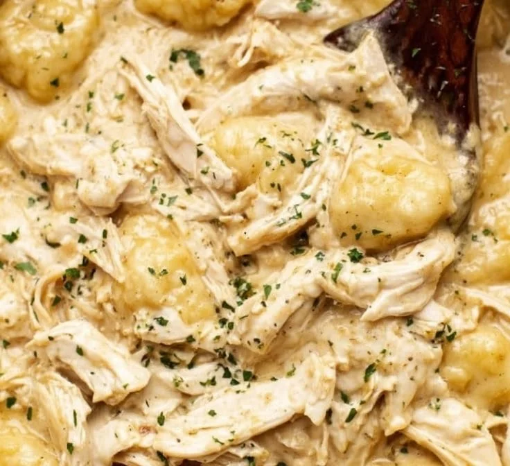 Delicious Crock Pot chicken and dumplings served in a bowl
