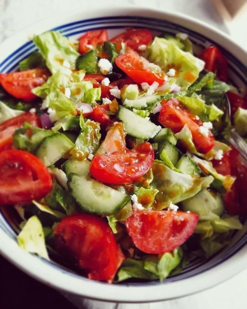 Colorful easy chopped salad with fresh vegetables in a bowl