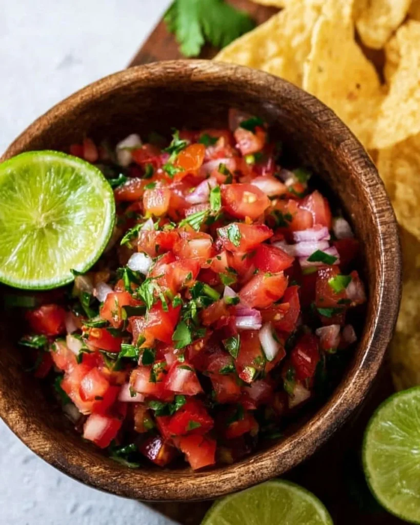 Bowl of easy Pico de Gallo made with fresh tomatoes, onions, and cilantro.
