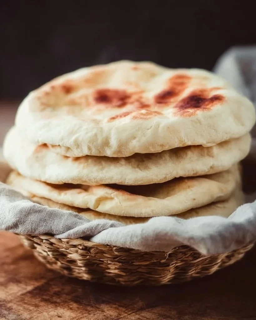 Freshly baked easy pita bread for sandwiches and dips