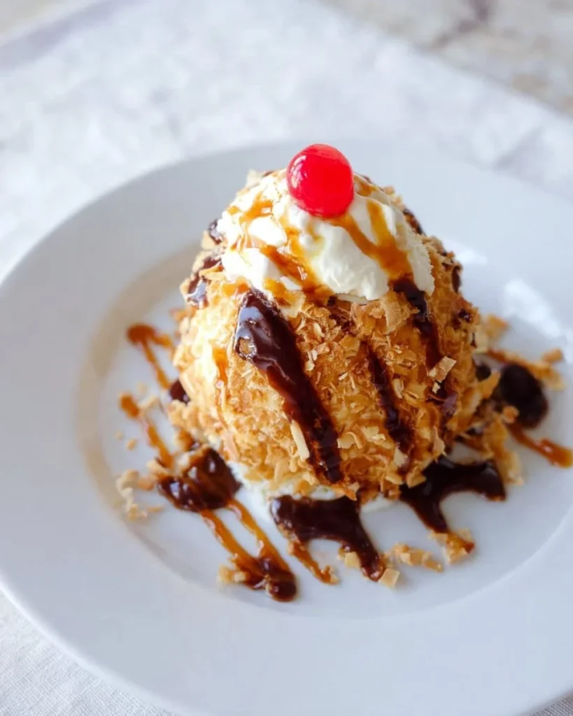 Delicious crispy fried ice cream served in a bowl with toppings