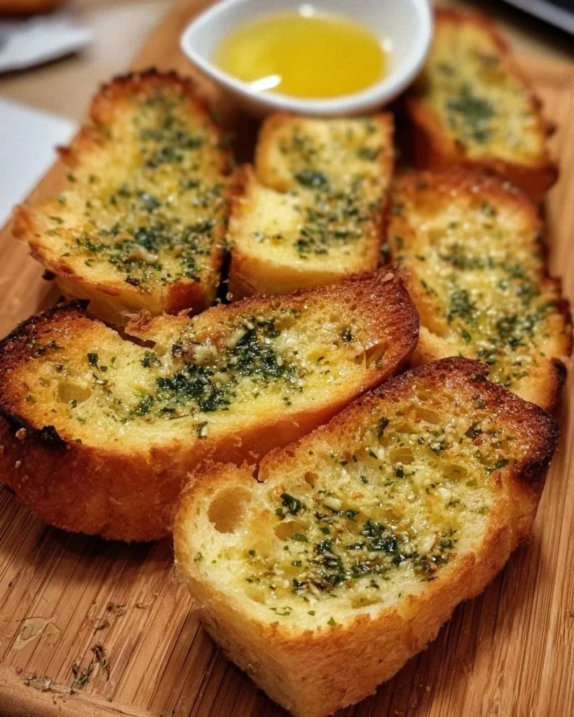 Delicious homemade garlic bread with herbs and melted butter