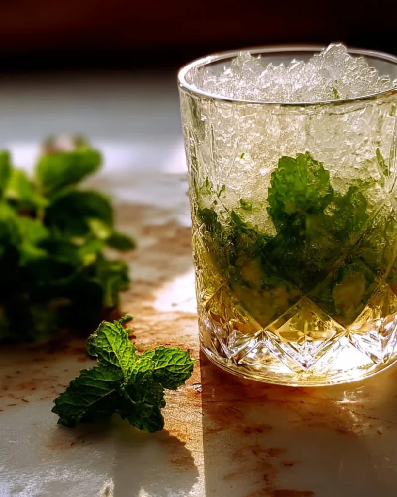 A refreshing Gin Mint Julep cocktail served in a glass with fresh mint and ice.
