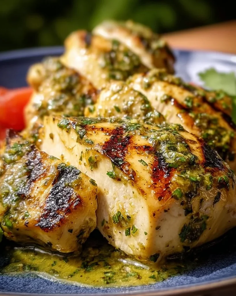 Grilled salsa verde chicken with pepper jack cheese served on a plate.