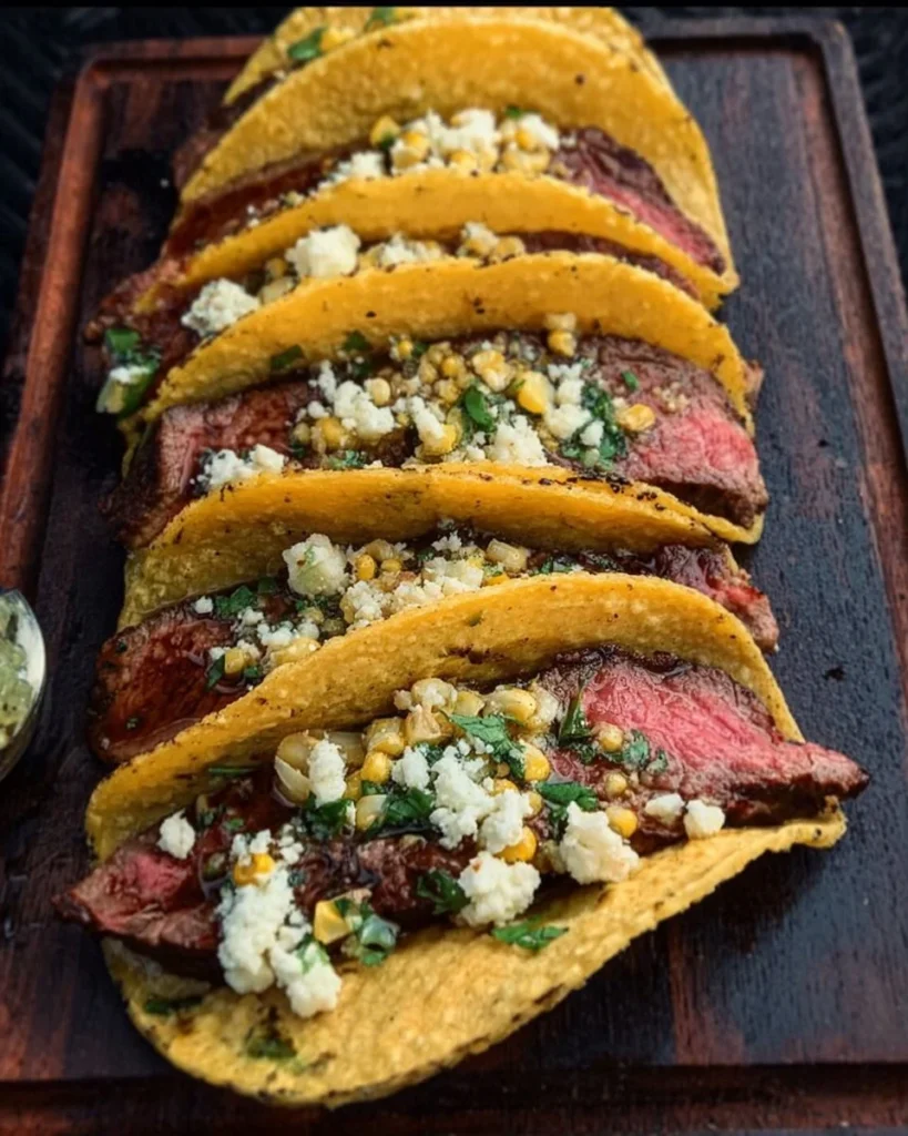 Delicious grilled steak tacos served with corn tortillas and fresh toppings