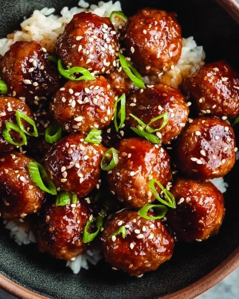 Deliciously sticky Honey Garlic Meatballs served on a plate