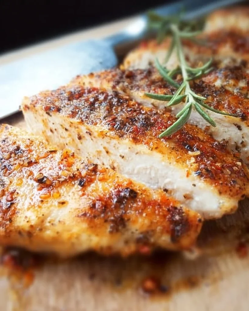 Juicy oven baked chicken breast served with vegetables