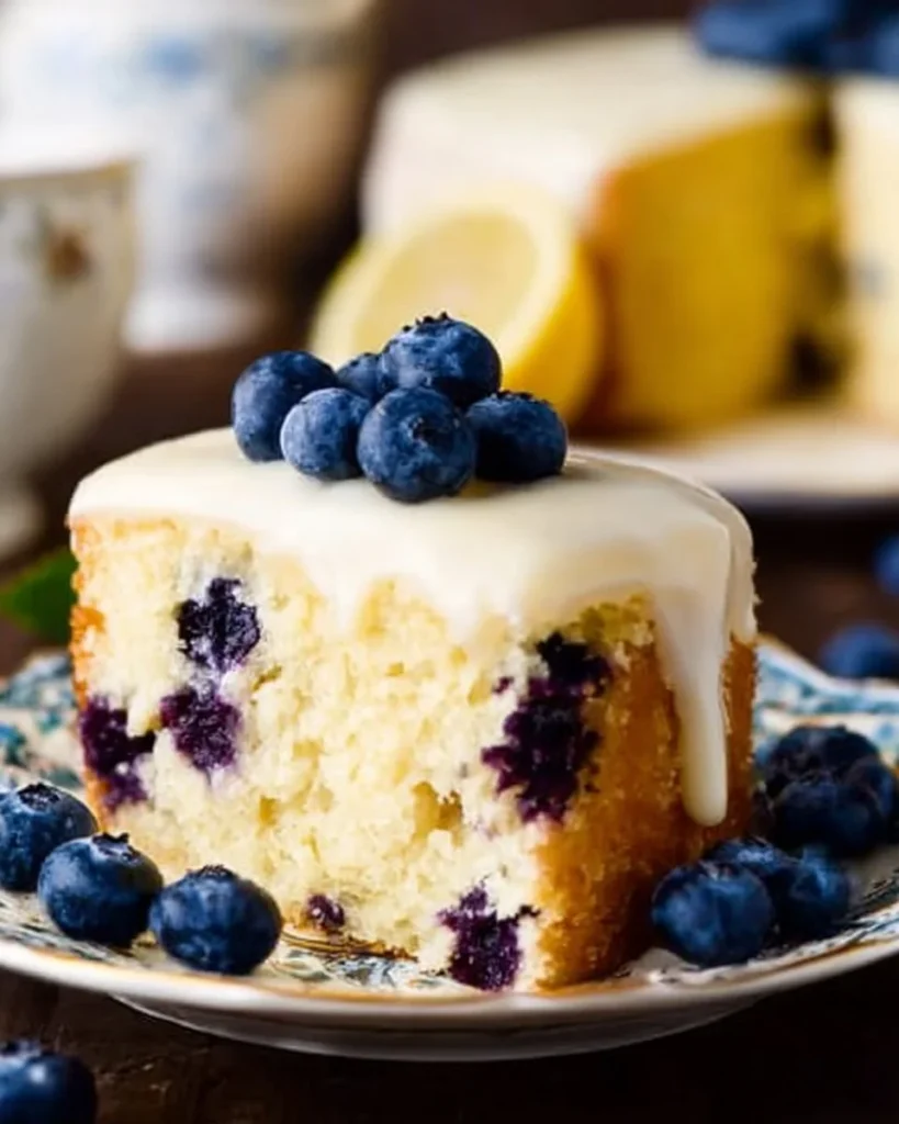 Delicious homemade lemon blueberry cake with fresh blueberries and lemon zest