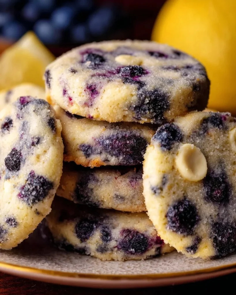 Lemon Blueberry Cheesecake Cookies on a plate with fresh berries
