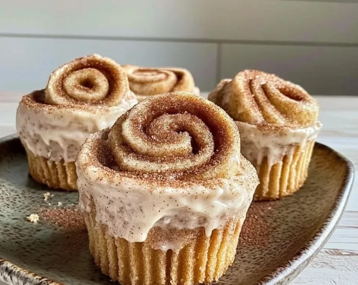 Mini cinnamon roll cheesecakes topped with cream cheese frosting