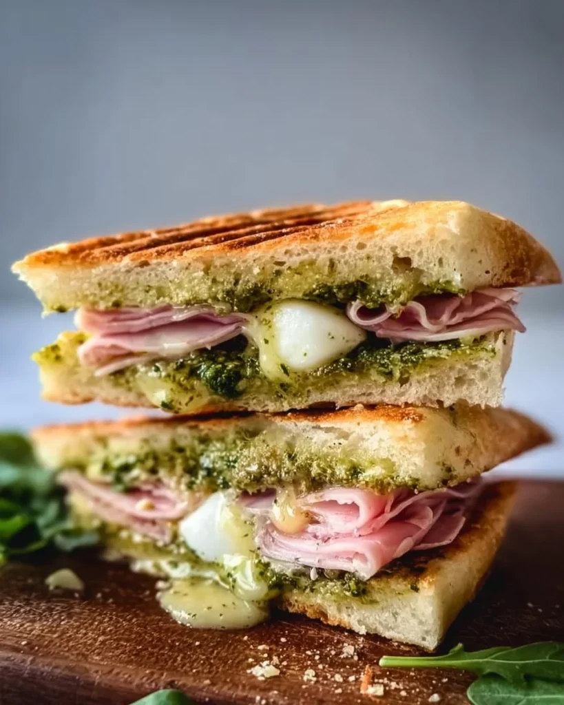 Mortadella, pesto, and burrata focaccia sandwich with garlic confit aioli