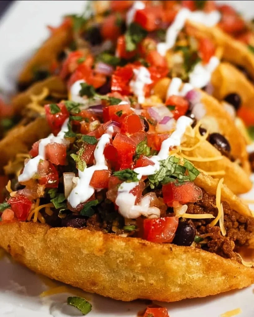 A plate of traditional Navajo Tacos topped with beans, lettuce, and salsa.