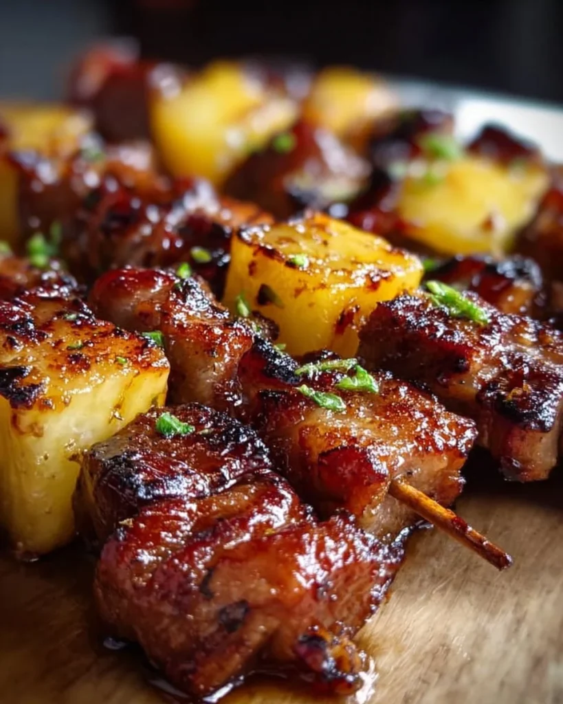 Delicious pineapple BBQ pork skewers ready for grilling
