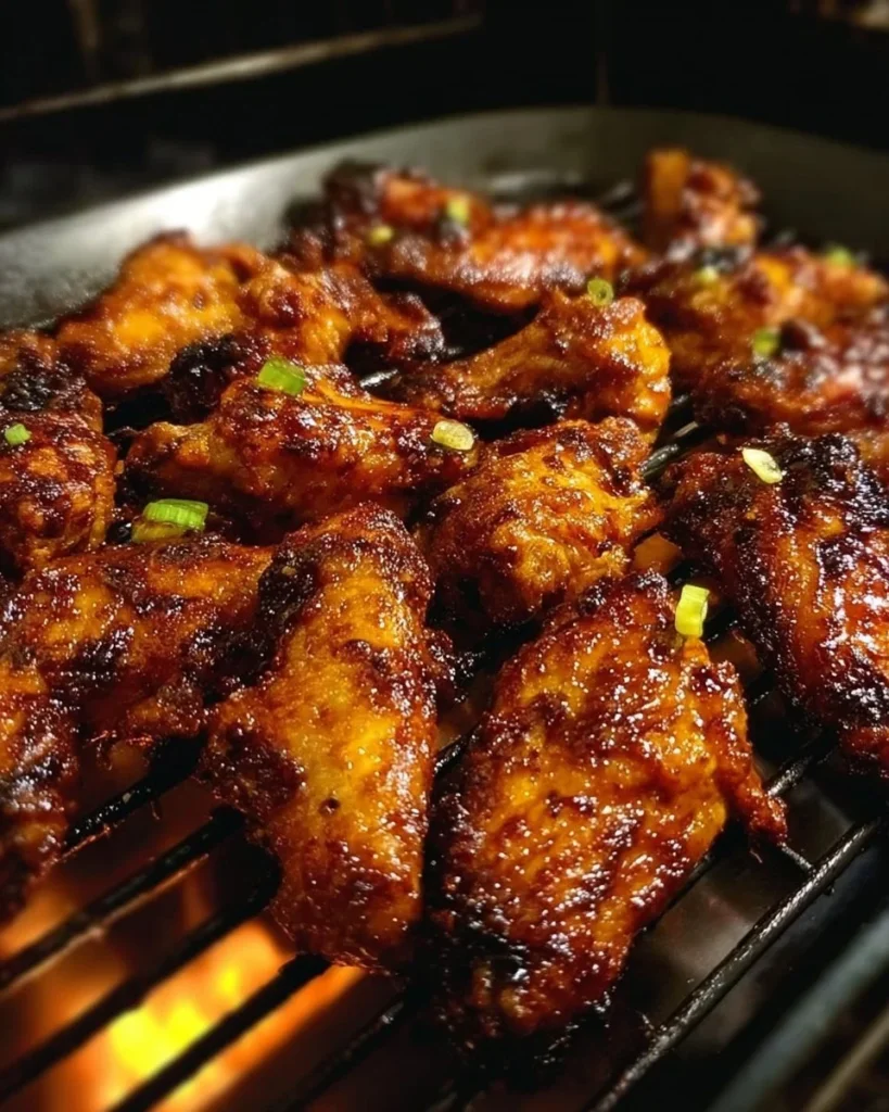 Smoked hot honey chicken wings served on a platter with dipping sauce