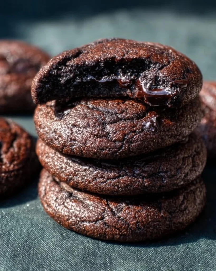 Sourdough Discard Chocolate Brownie Cookies on a rustic table