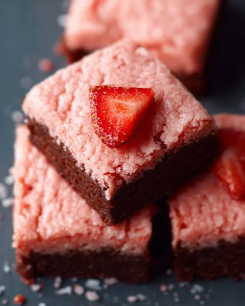 Delicious strawberry brownies topped with fresh strawberries