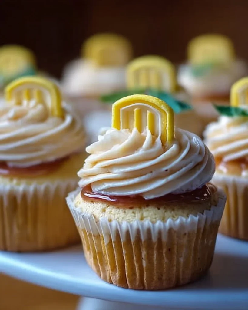 Lemon graduation cupcakes decorated with lemon frosting and sprinkles